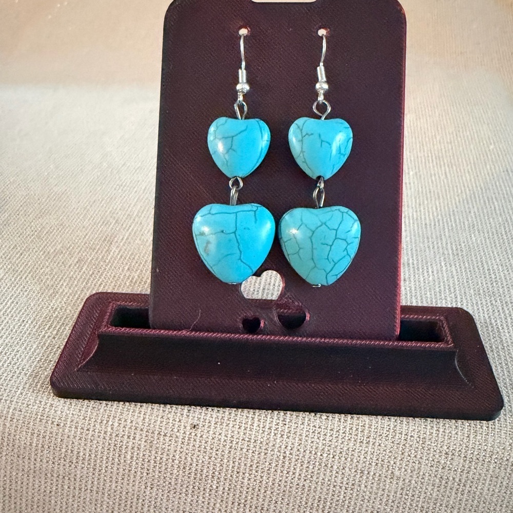 2 Pair Turquoise Stone Drop Earrings - Bright Blue - Picture 2 of 3
